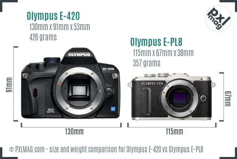 Olympus E-420 vs Olympus E-PL8 size comparison