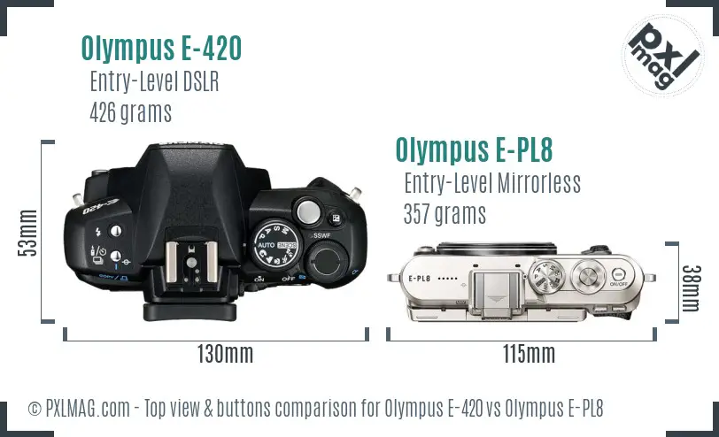 Olympus E-420 vs Olympus E-PL8 top view buttons comparison