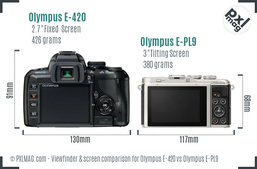 Olympus E-420 vs Olympus E-PL9 Screen and Viewfinder comparison