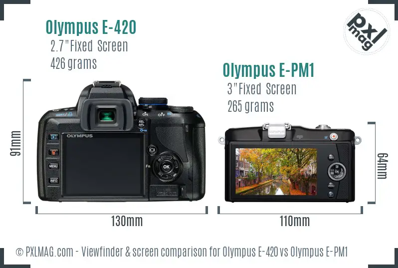 Olympus E-420 vs Olympus E-PM1 Screen and Viewfinder comparison