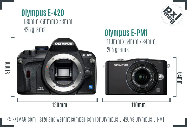 Olympus E-420 vs Olympus E-PM1 size comparison
