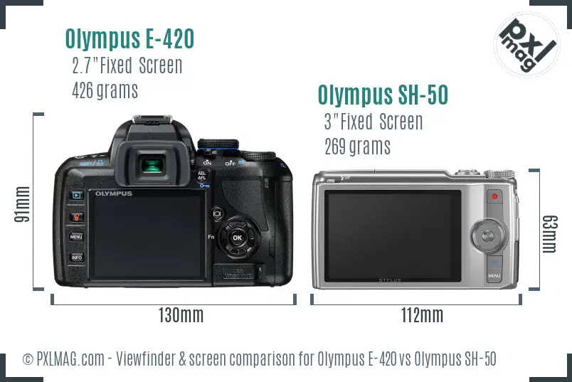 Olympus E-420 vs Olympus SH-50 Screen and Viewfinder comparison