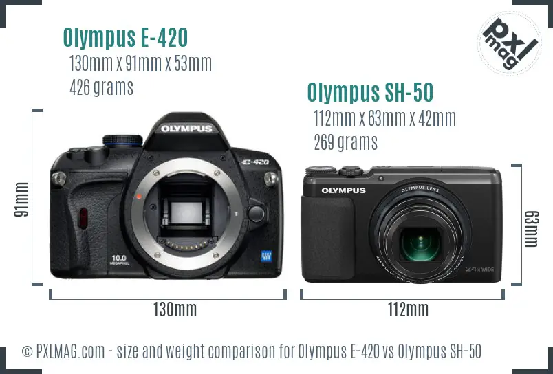 Olympus E-420 vs Olympus SH-50 size comparison