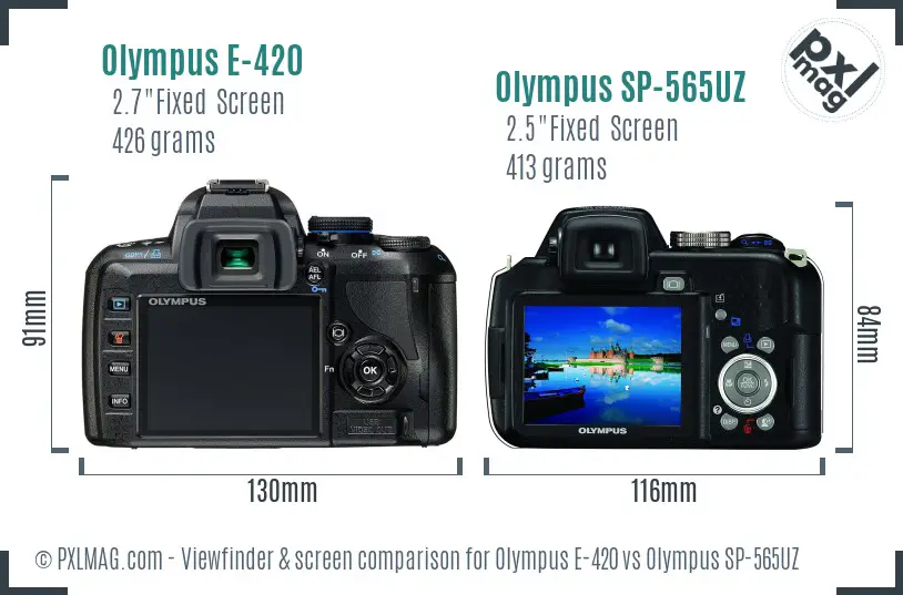 Olympus E-420 vs Olympus SP-565UZ Screen and Viewfinder comparison