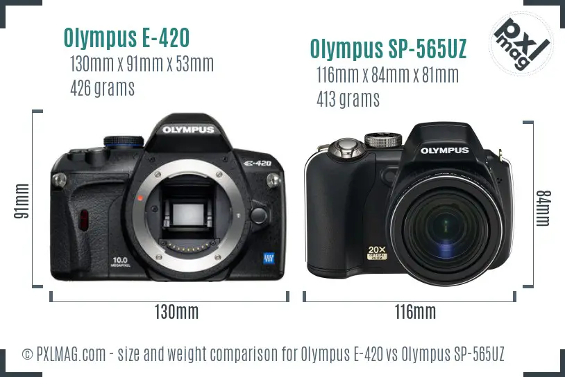Olympus E-420 vs Olympus SP-565UZ size comparison