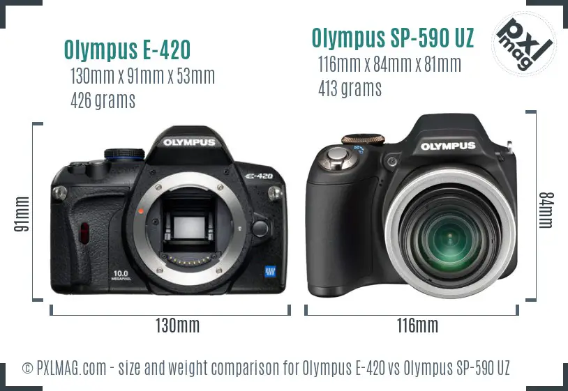 Olympus E-420 vs Olympus SP-590 UZ size comparison