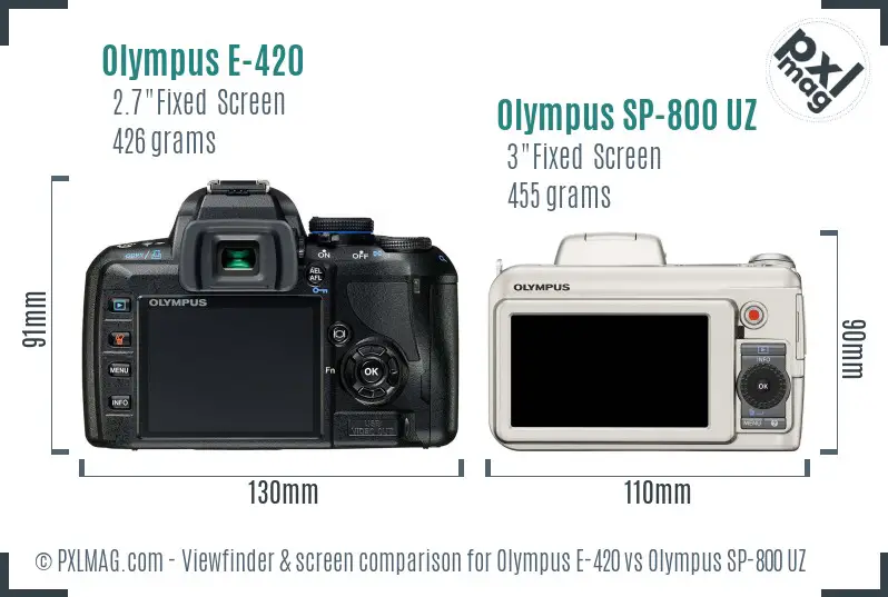 Olympus E-420 vs Olympus SP-800 UZ Screen and Viewfinder comparison