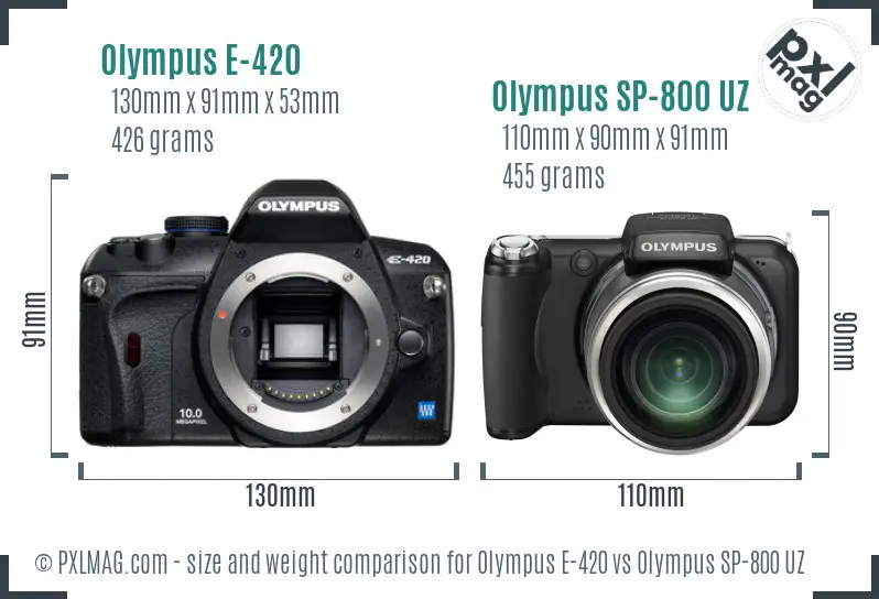 Olympus E-420 vs Olympus SP-800 UZ size comparison