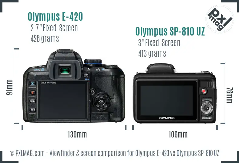 Olympus E-420 vs Olympus SP-810 UZ Screen and Viewfinder comparison