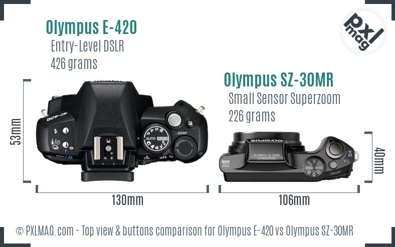 Olympus E-420 vs Olympus SZ-30MR top view buttons comparison