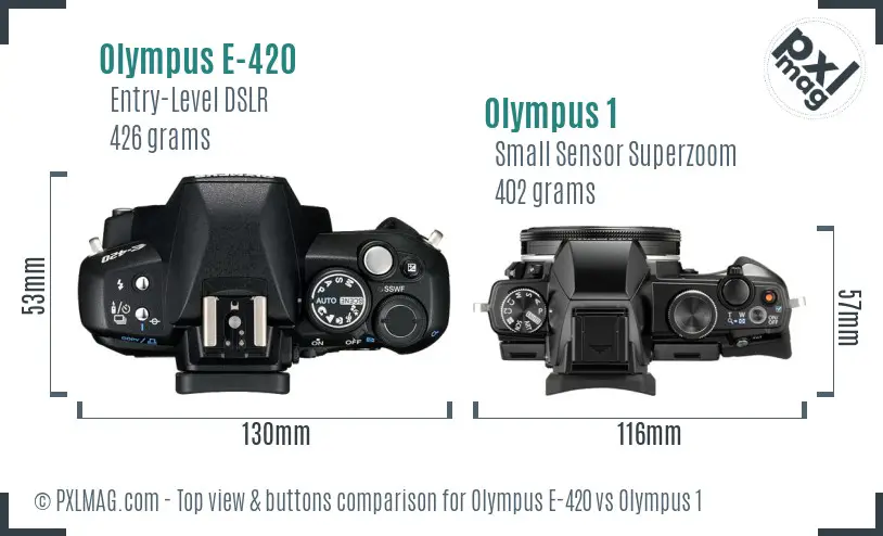 Olympus E-420 vs Olympus 1 top view buttons comparison
