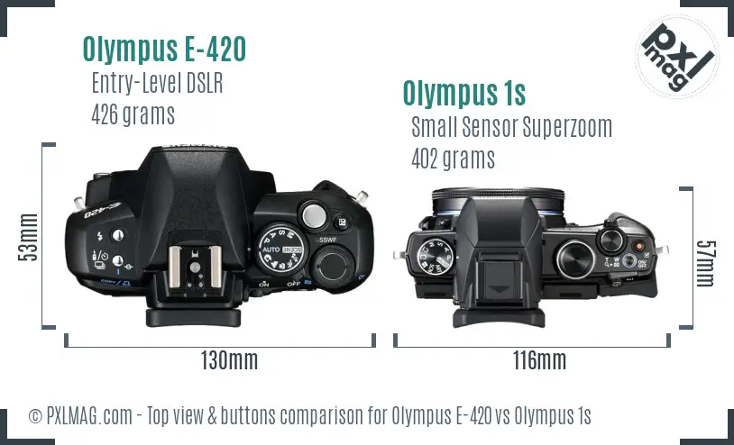 Olympus E-420 vs Olympus 1s top view buttons comparison