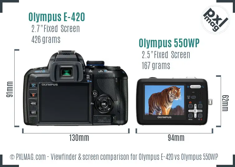 Olympus E-420 vs Olympus 550WP Screen and Viewfinder comparison