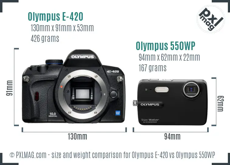 Olympus E-420 vs Olympus 550WP size comparison