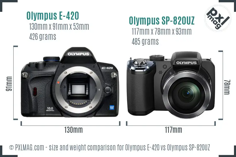 Olympus E-420 vs Olympus SP-820UZ size comparison