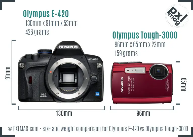 Olympus E-420 vs Olympus Tough-3000 size comparison