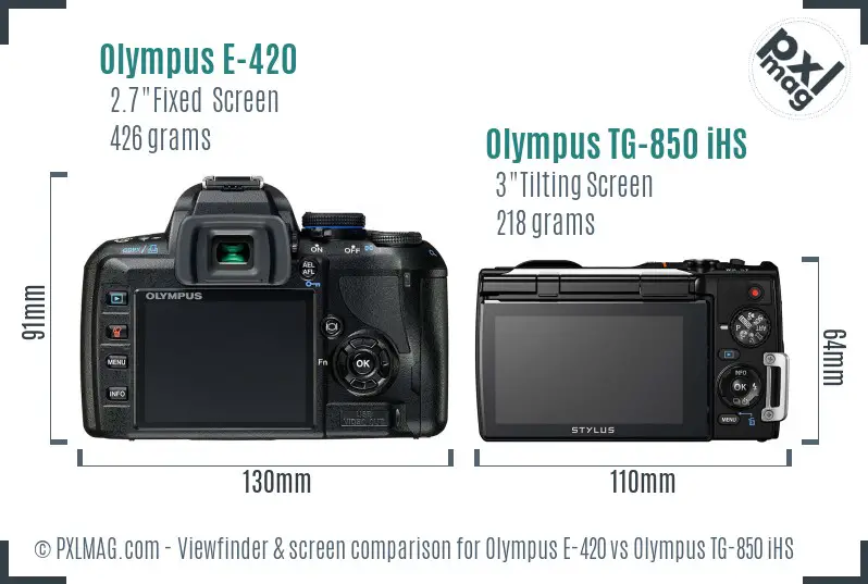 Olympus E-420 vs Olympus TG-850 iHS Screen and Viewfinder comparison
