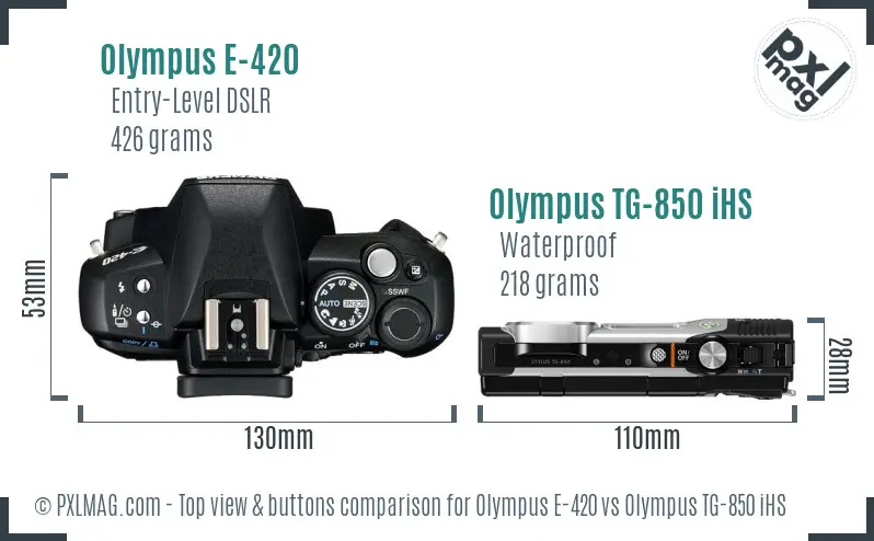 Olympus E-420 vs Olympus TG-850 iHS top view buttons comparison
