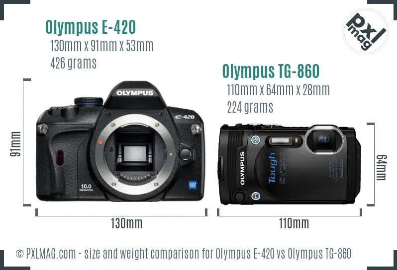 Olympus E-420 vs Olympus TG-860 size comparison