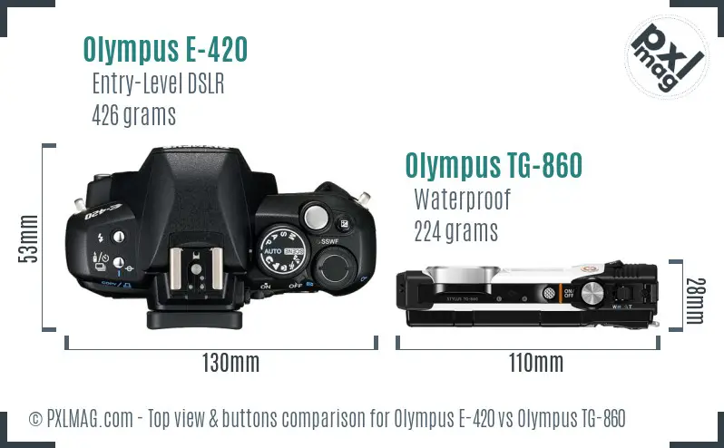 Olympus E-420 vs Olympus TG-860 top view buttons comparison