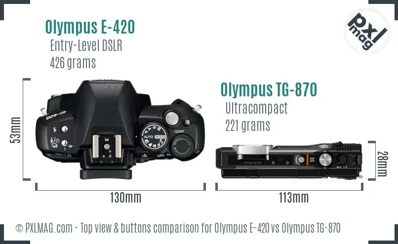 Olympus E-420 vs Olympus TG-870 top view buttons comparison