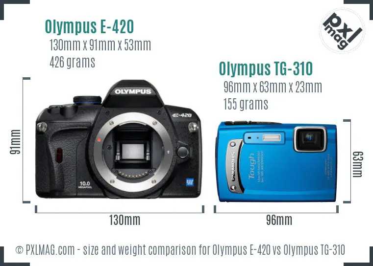 Olympus E-420 vs Olympus TG-310 size comparison