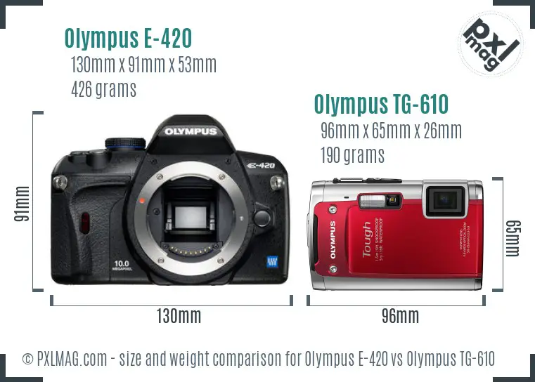 Olympus E-420 vs Olympus TG-610 size comparison
