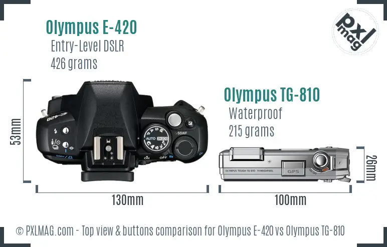 Olympus E-420 vs Olympus TG-810 top view buttons comparison