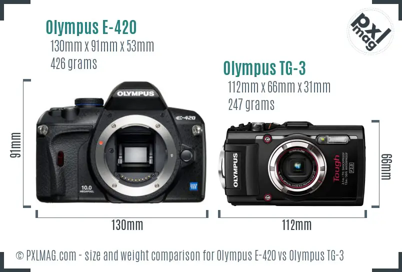 Olympus E-420 vs Olympus TG-3 size comparison