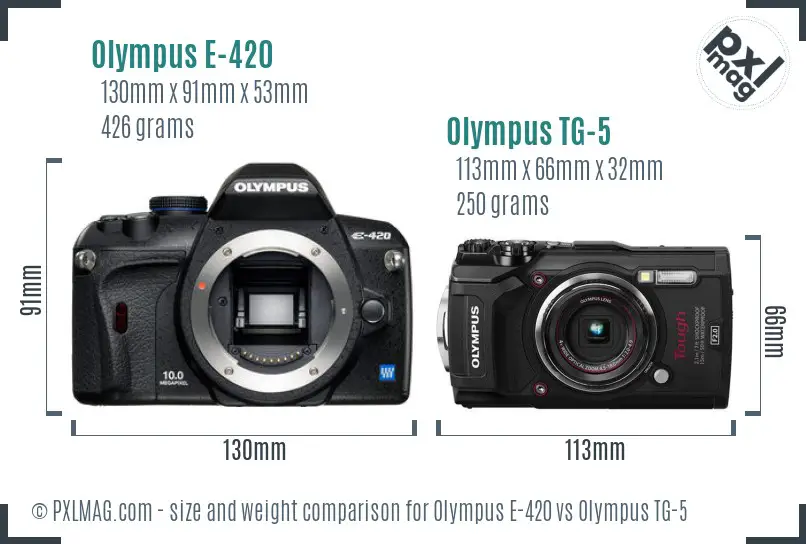 Olympus E-420 vs Olympus TG-5 size comparison