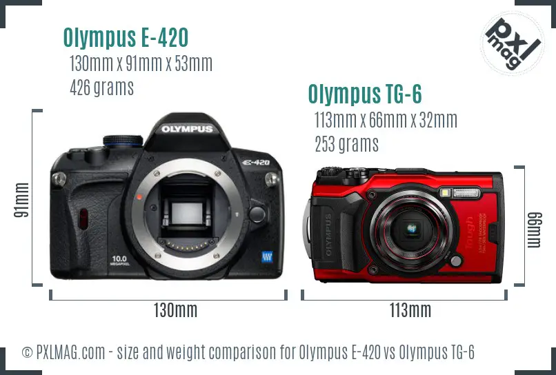 Olympus E-420 vs Olympus TG-6 size comparison