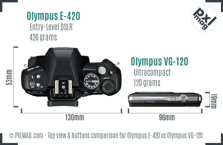 Olympus E-420 vs Olympus VG-120 top view buttons comparison