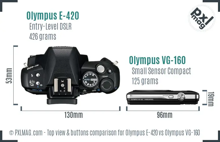 Olympus E-420 vs Olympus VG-160 top view buttons comparison