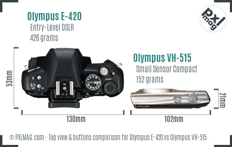 Olympus E-420 vs Olympus VH-515 top view buttons comparison