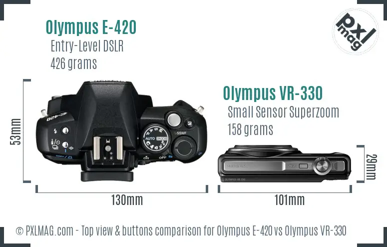 Olympus E-420 vs Olympus VR-330 top view buttons comparison