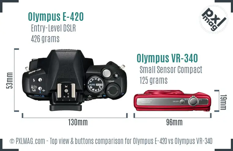 Olympus E-420 vs Olympus VR-340 top view buttons comparison