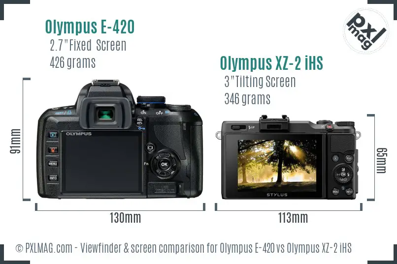 Olympus E-420 vs Olympus XZ-2 iHS Screen and Viewfinder comparison
