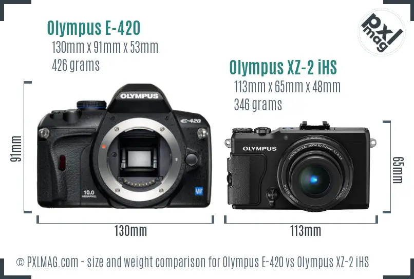 Olympus E-420 vs Olympus XZ-2 iHS size comparison