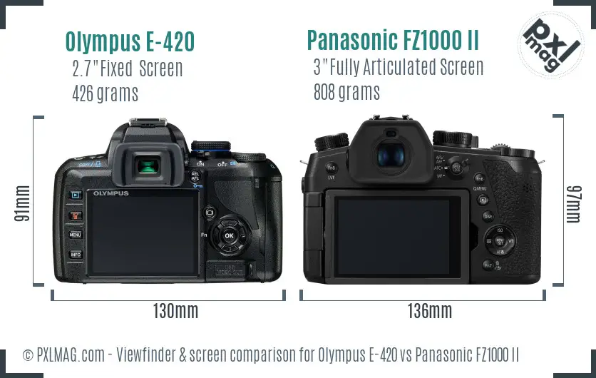 Olympus E-420 vs Panasonic FZ1000 II Screen and Viewfinder comparison