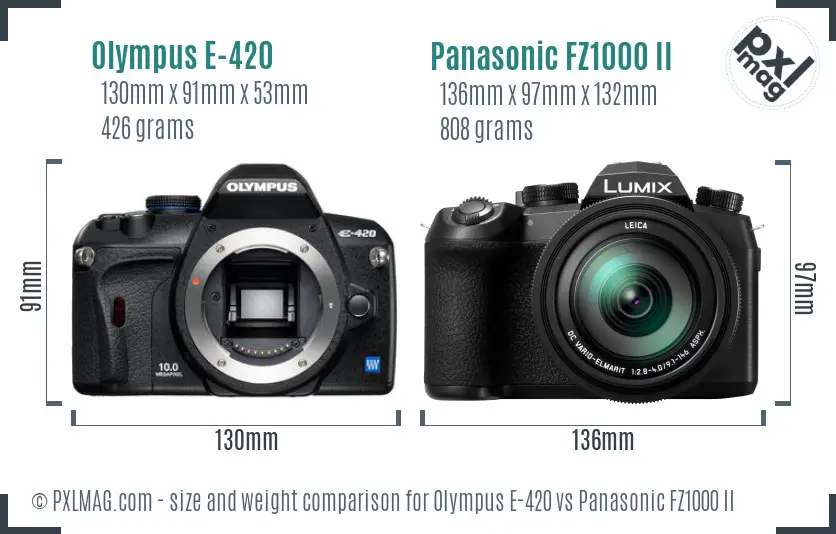 Olympus E-420 vs Panasonic FZ1000 II size comparison