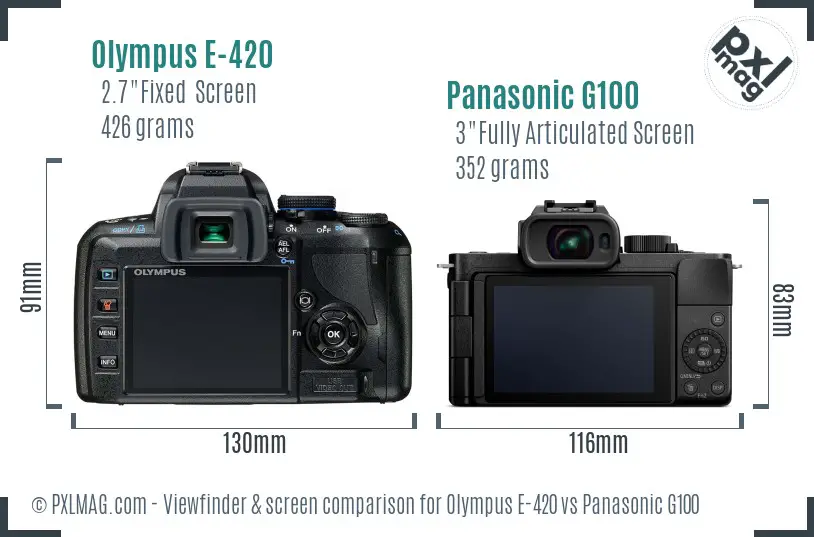 Olympus E-420 vs Panasonic G100 Screen and Viewfinder comparison