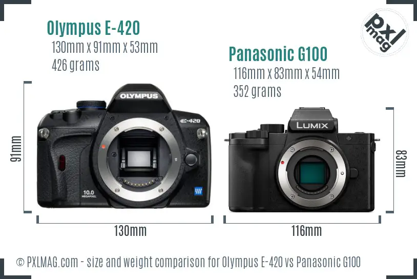 Olympus E-420 vs Panasonic G100 size comparison