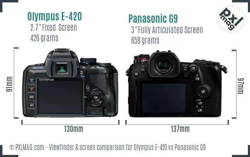 Olympus E-420 vs Panasonic G9 Screen and Viewfinder comparison