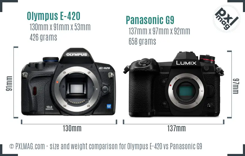 Olympus E-420 vs Panasonic G9 size comparison