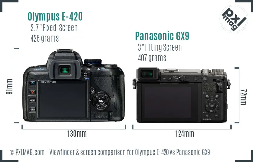 Olympus E-420 vs Panasonic GX9 Screen and Viewfinder comparison