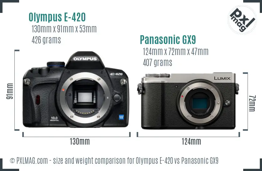 Olympus E-420 vs Panasonic GX9 size comparison