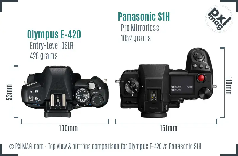 Olympus E-420 vs Panasonic S1H top view buttons comparison