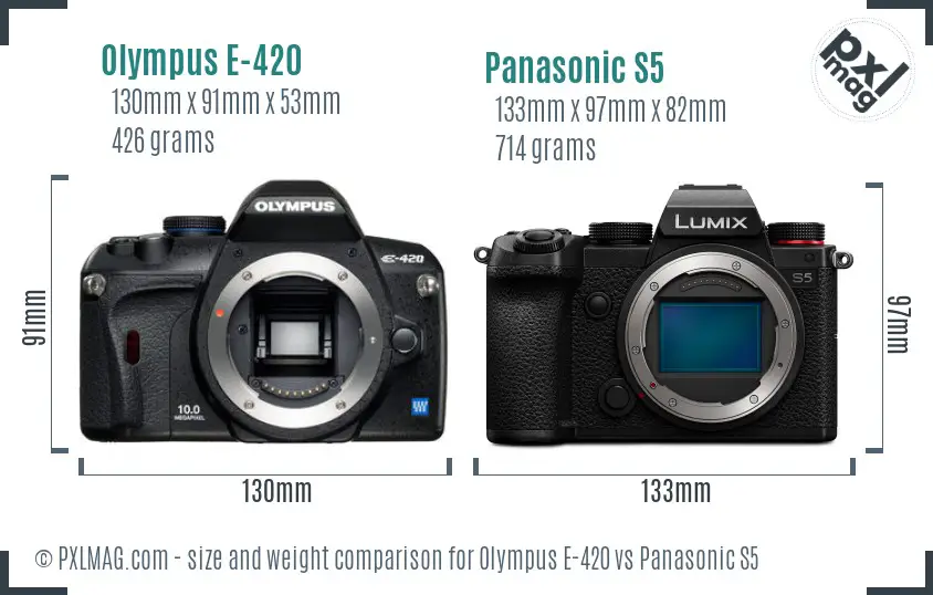 Olympus E-420 vs Panasonic S5 size comparison