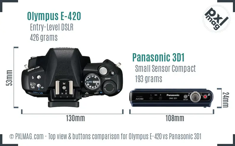 Olympus E-420 vs Panasonic 3D1 top view buttons comparison