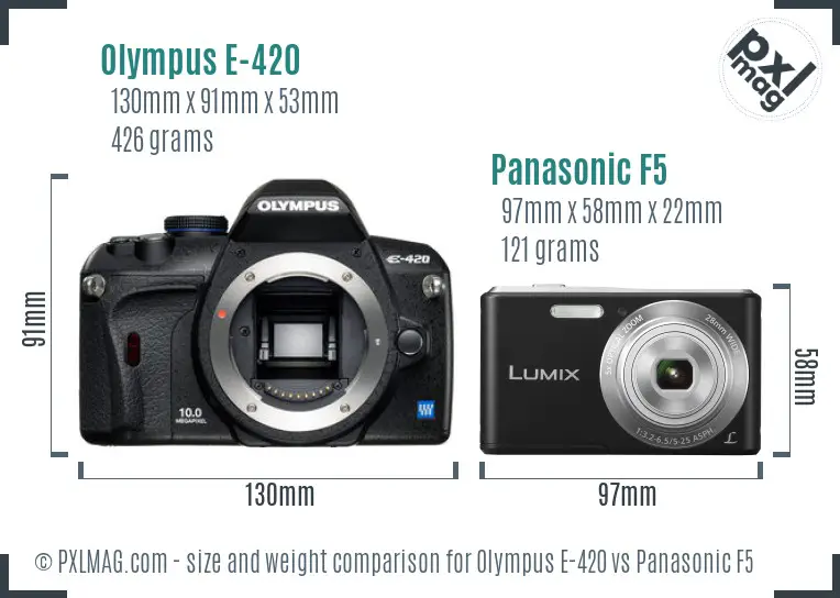 Olympus E-420 vs Panasonic F5 size comparison
